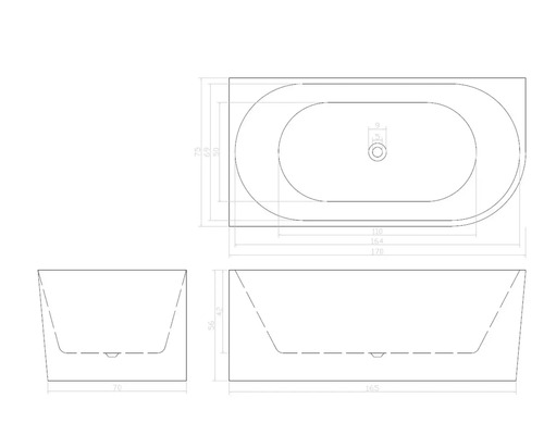 Desen tehnic al unei căzi cu dimensiuni