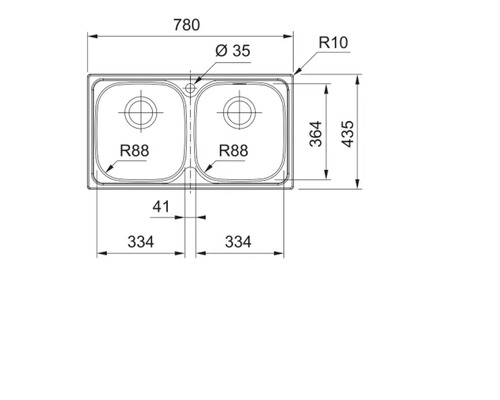 Desen tehnic al unei chiuvete duble cu dimensiuni