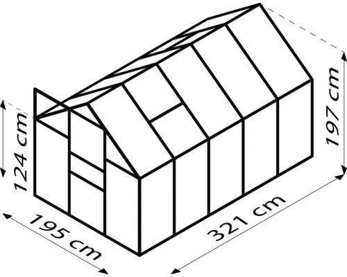 Dimensiunile unei sere: 195 cm lățime, 321 cm adâncime și 197 cm înălțime